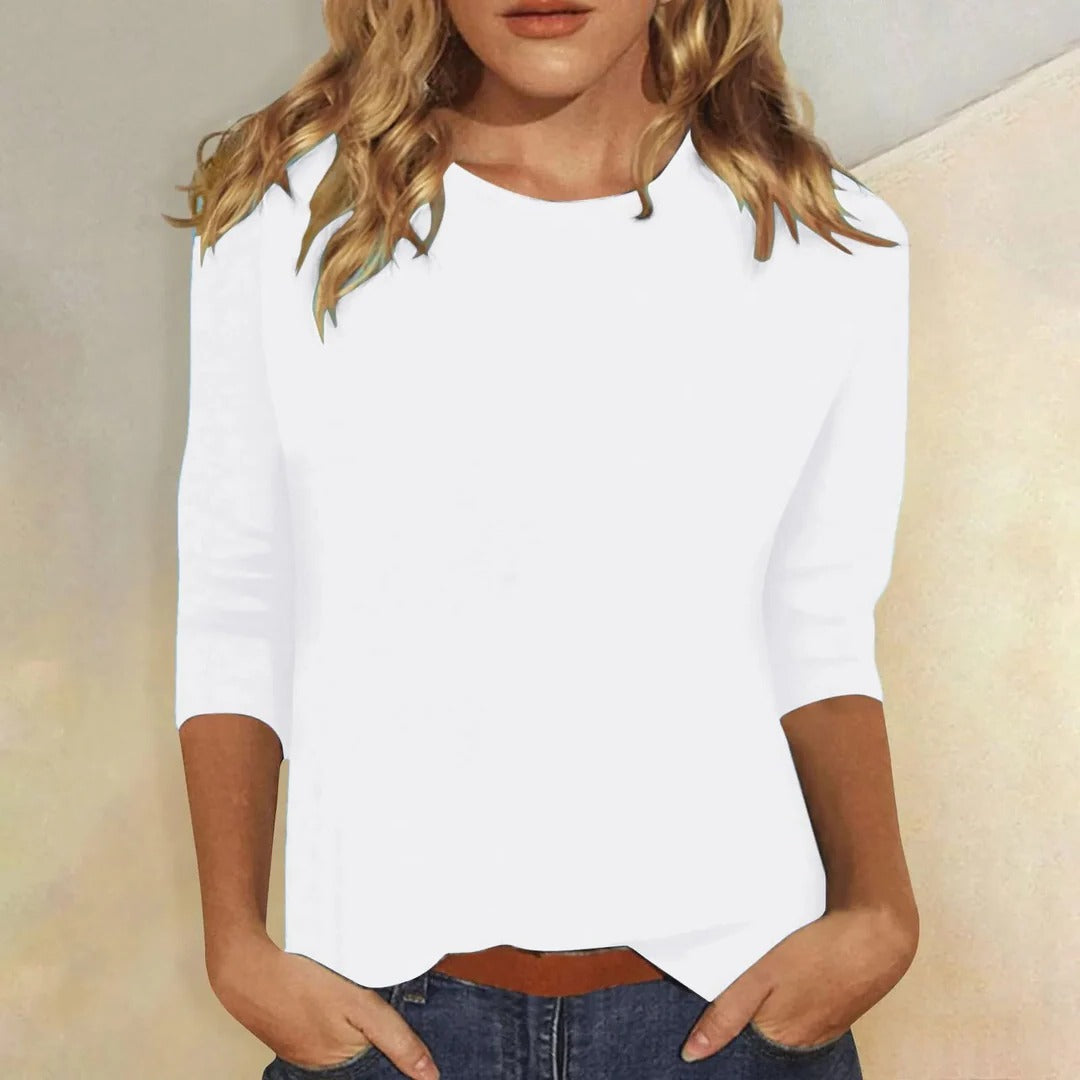 Women's Casual Top Comfort Crew Neck 3/4 Sleeve Minimalist Blouse