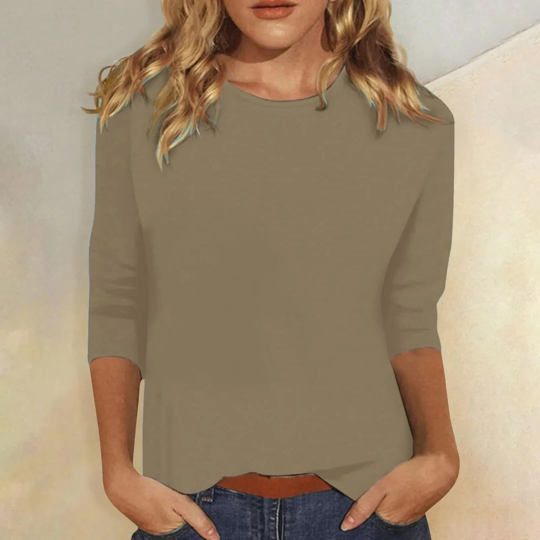 Women's Casual Top Comfort Crew Neck 3/4 Sleeve Minimalist Blouse