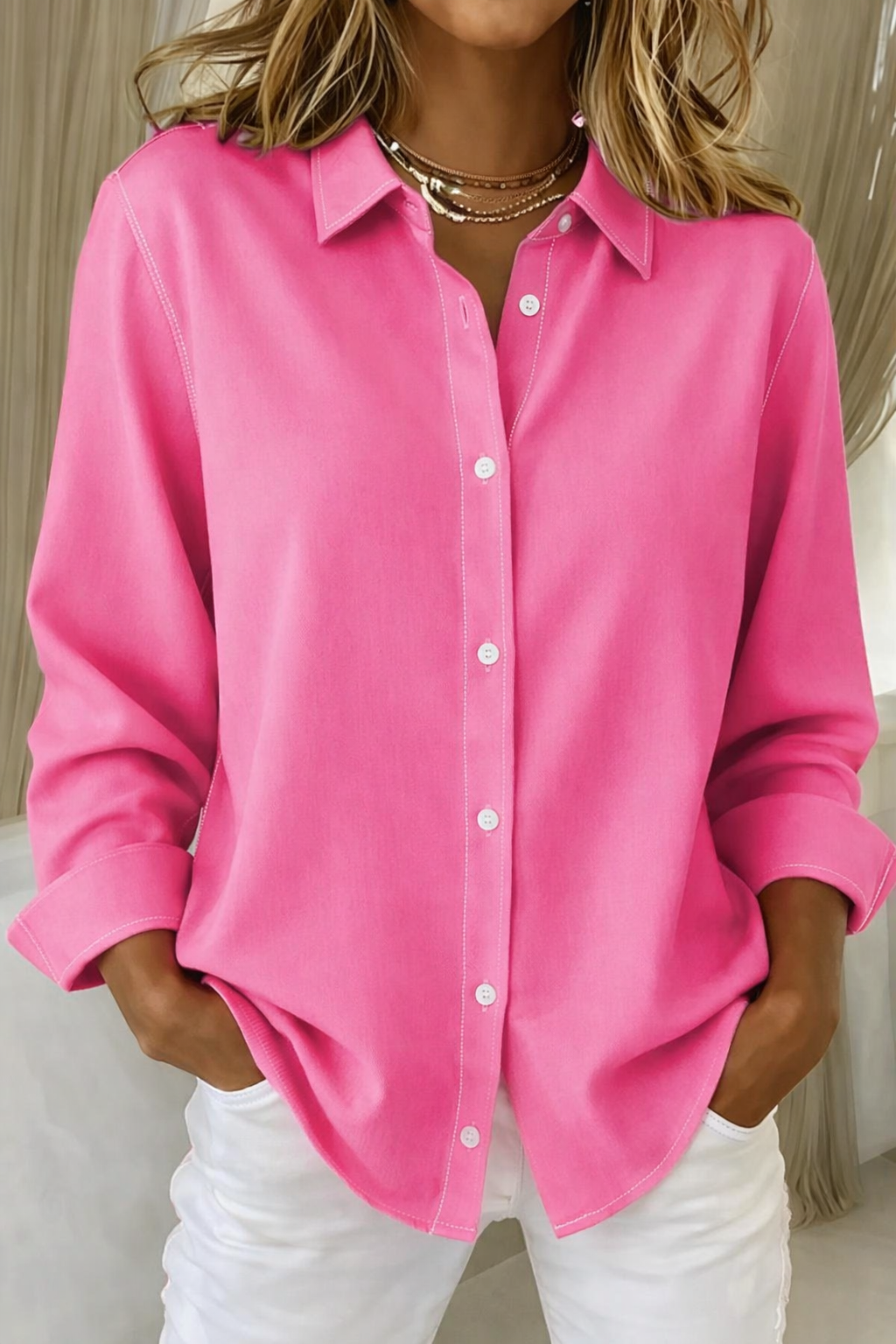 Women's Button-Down Blouse Casual Long Sleeve Shirt