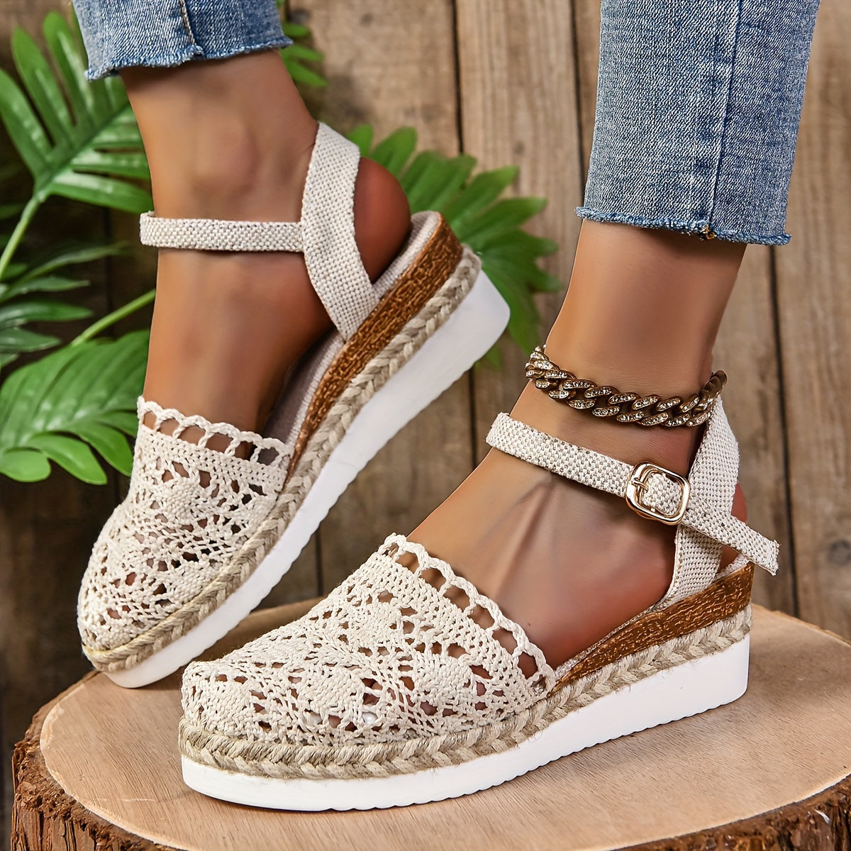 Women's Orthopedic Boho Sandals Closed Toe Crochet Espadrille Wedge