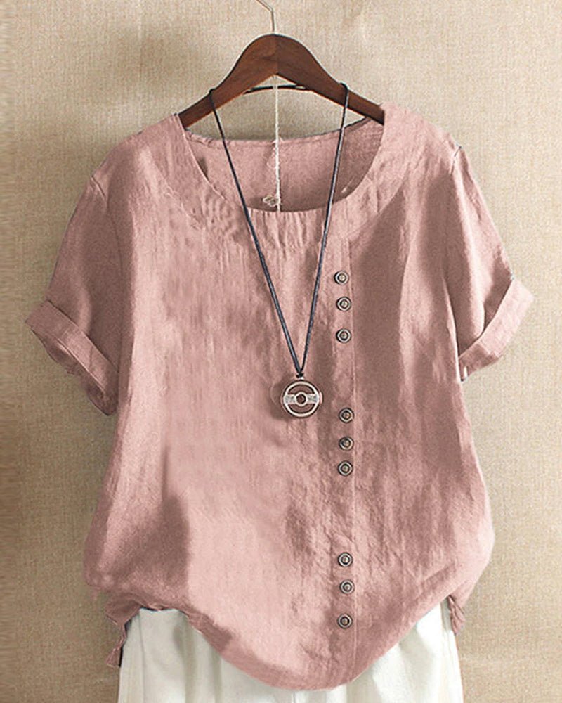 Women's Button Front Blouse Casual Short Sleeve Relaxed Summer Top