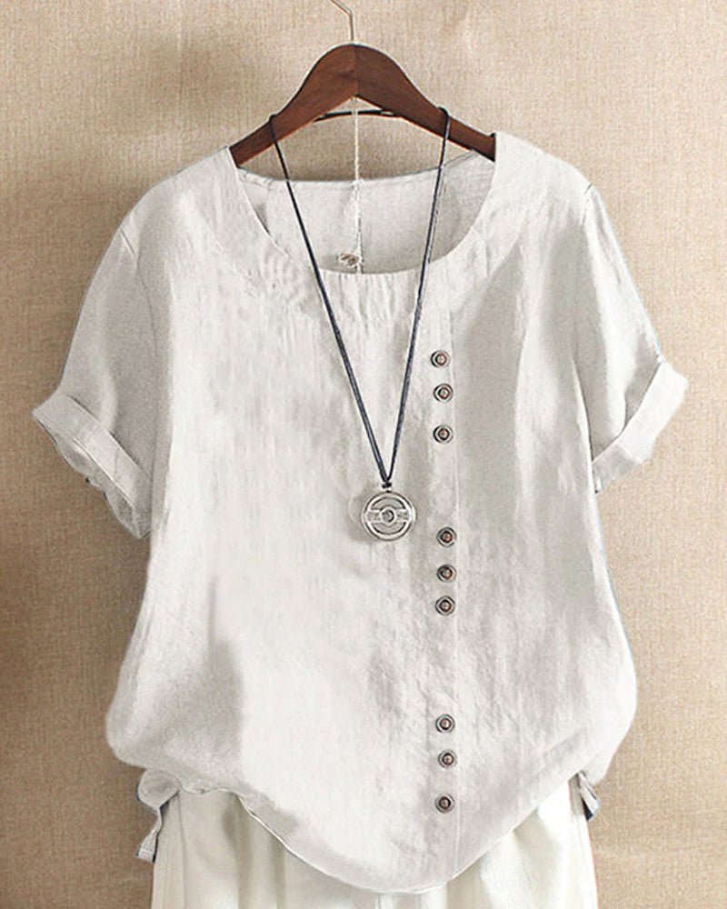 Women's Button Front Blouse Casual Short Sleeve Relaxed Summer Top