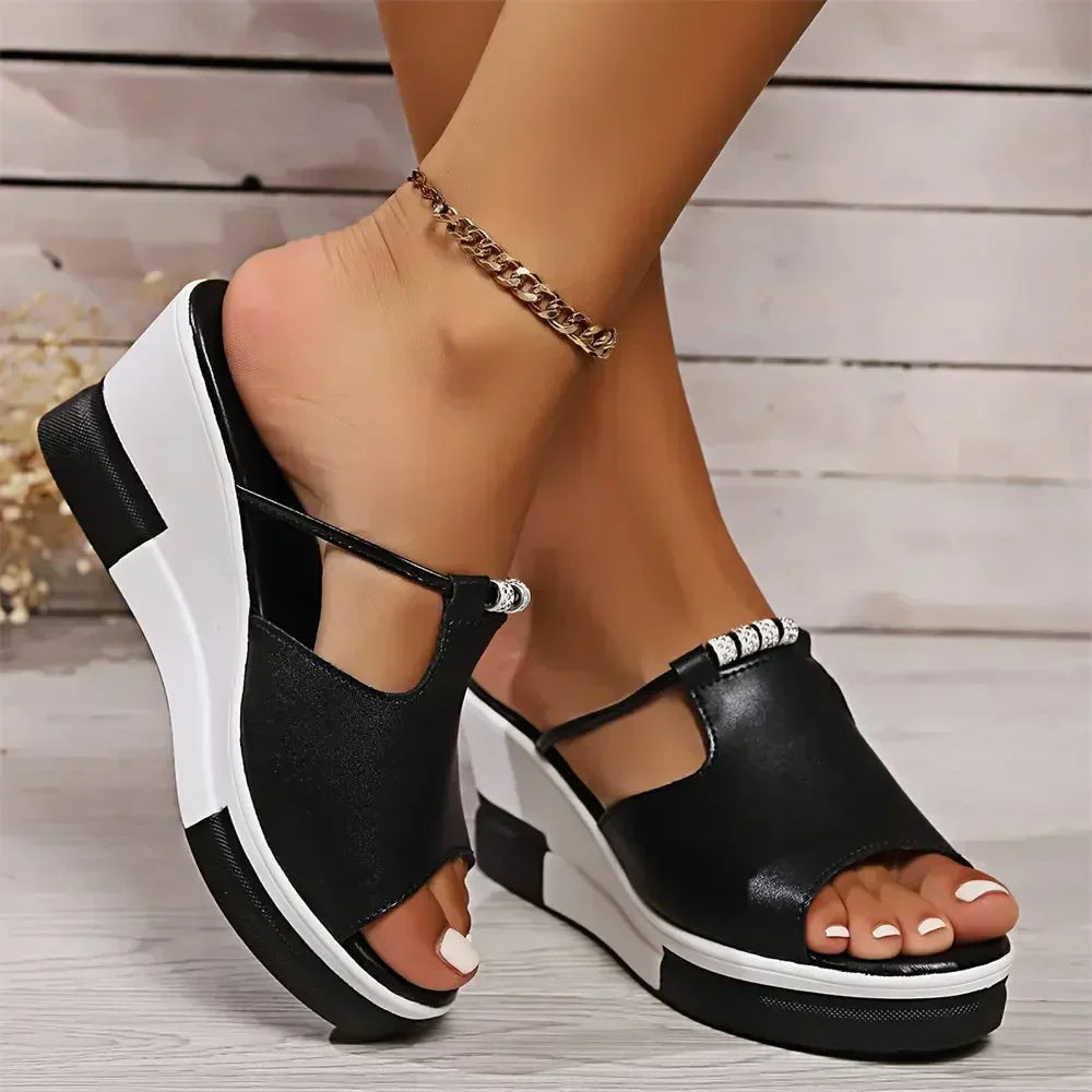 Women's Wedge Orthopedic Sandals Open Toe Rhinestone Loop