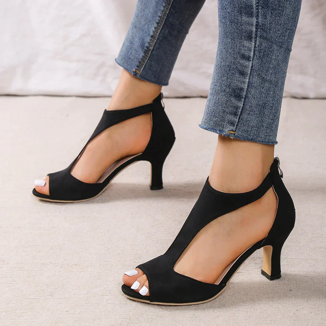 Women's Orthopedic Sandals Low Heel Peep Toe Zippered