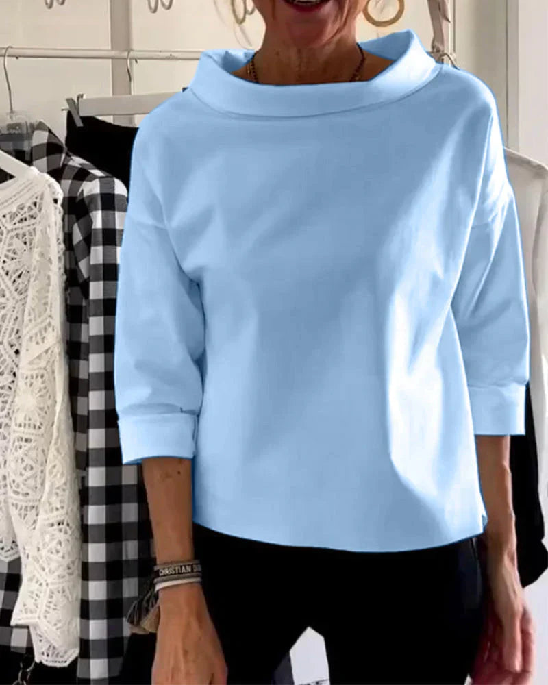 Women's Bateau Neck Casual Blouse Loose Fit Pullover Top