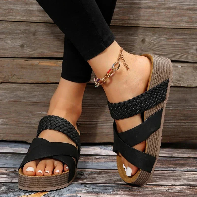 Women's Orthopedic Sandals Cushioned Open Toe Braided Cross Strap