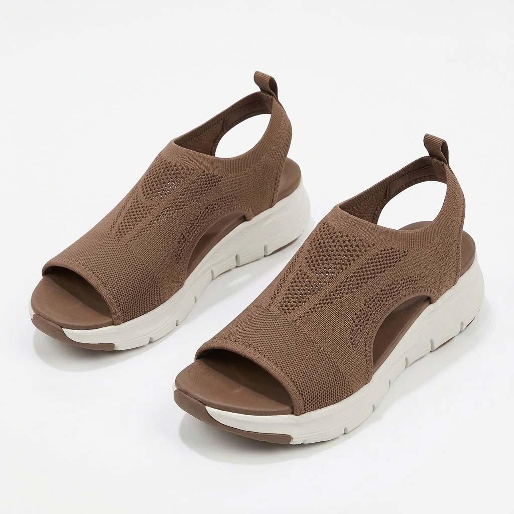 Women's Wedge Sandals Knitted Cut Out Cushion Design and Slingback Strap