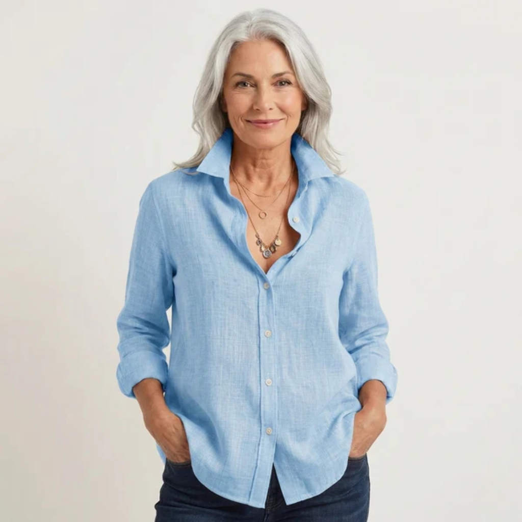 Women’s Linen Blouse - Elegant Relaxed Fit and Breathable Comfort