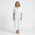 Women’s Wide-Leg Jumpsuit - Elegant Button-Front and Relaxed Half-Sleeve Fit