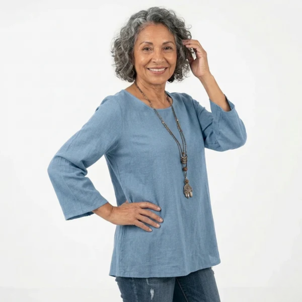 Women’s Flared Sleeve Blouse - Refined Round Neck and Breezy Relaxed Silhouette