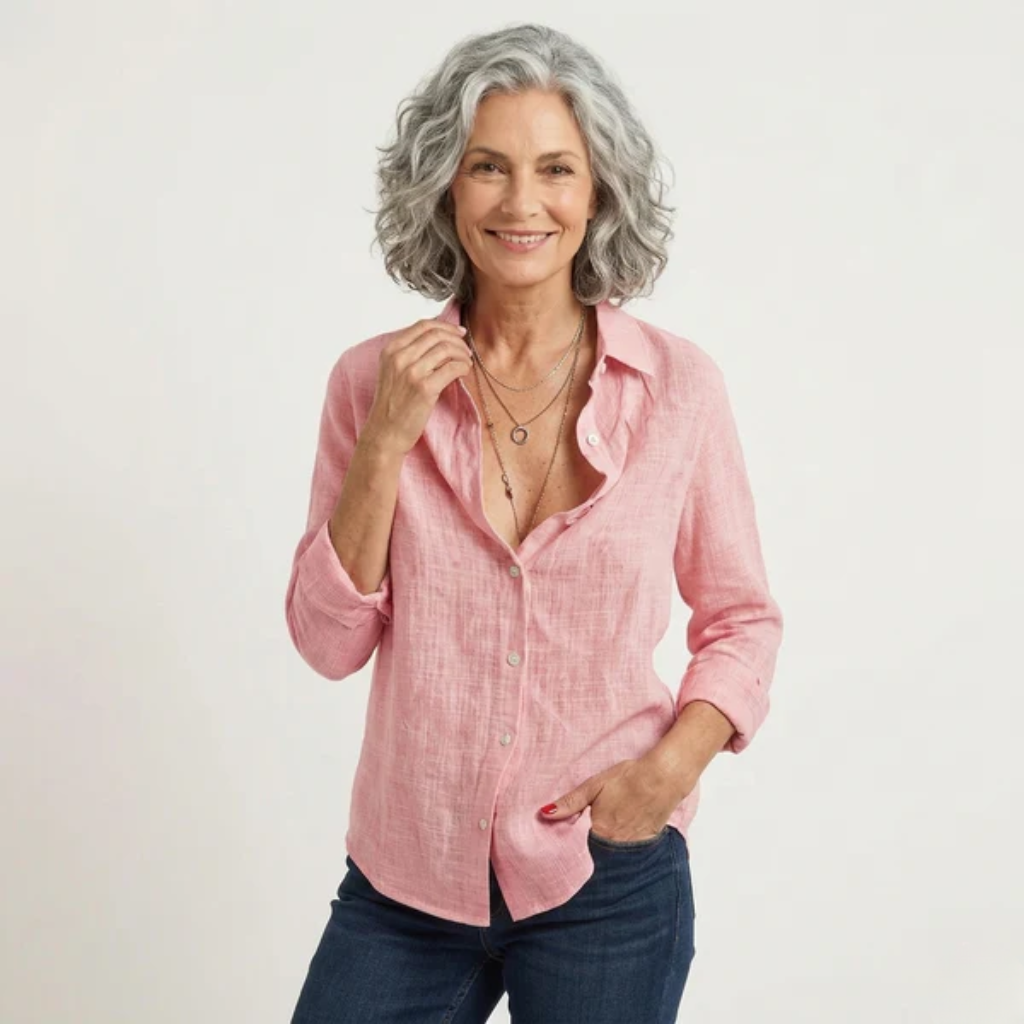 Women’s Linen Blouse - Elegant Relaxed Fit and Breathable Comfort