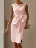 Women's Cocktail Dress Wedding Guest Ruched Midi Bow