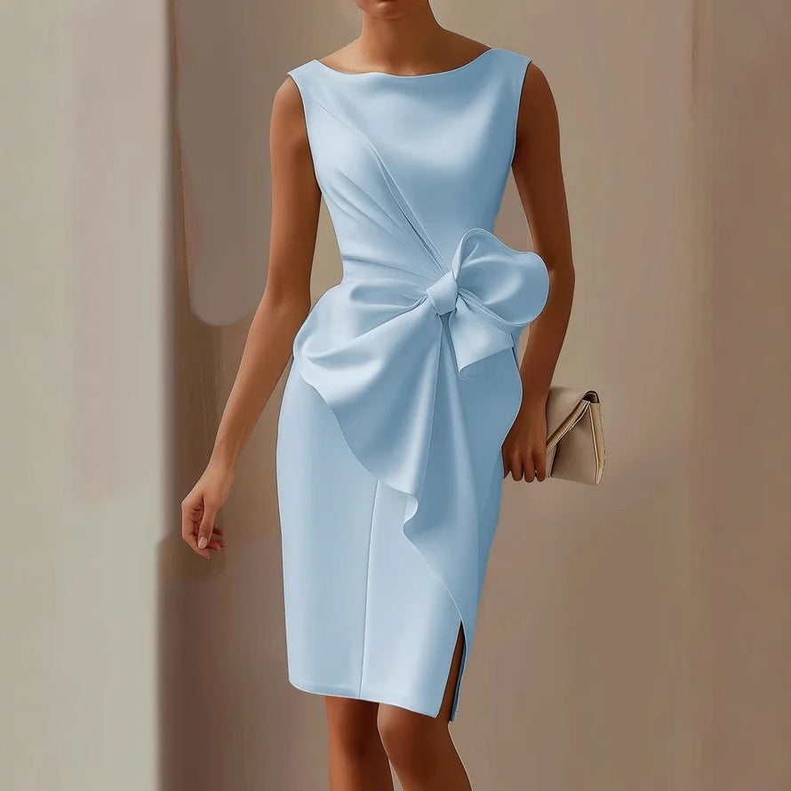 Women's Cocktail Dress Wedding Guest Ruched Midi Bow