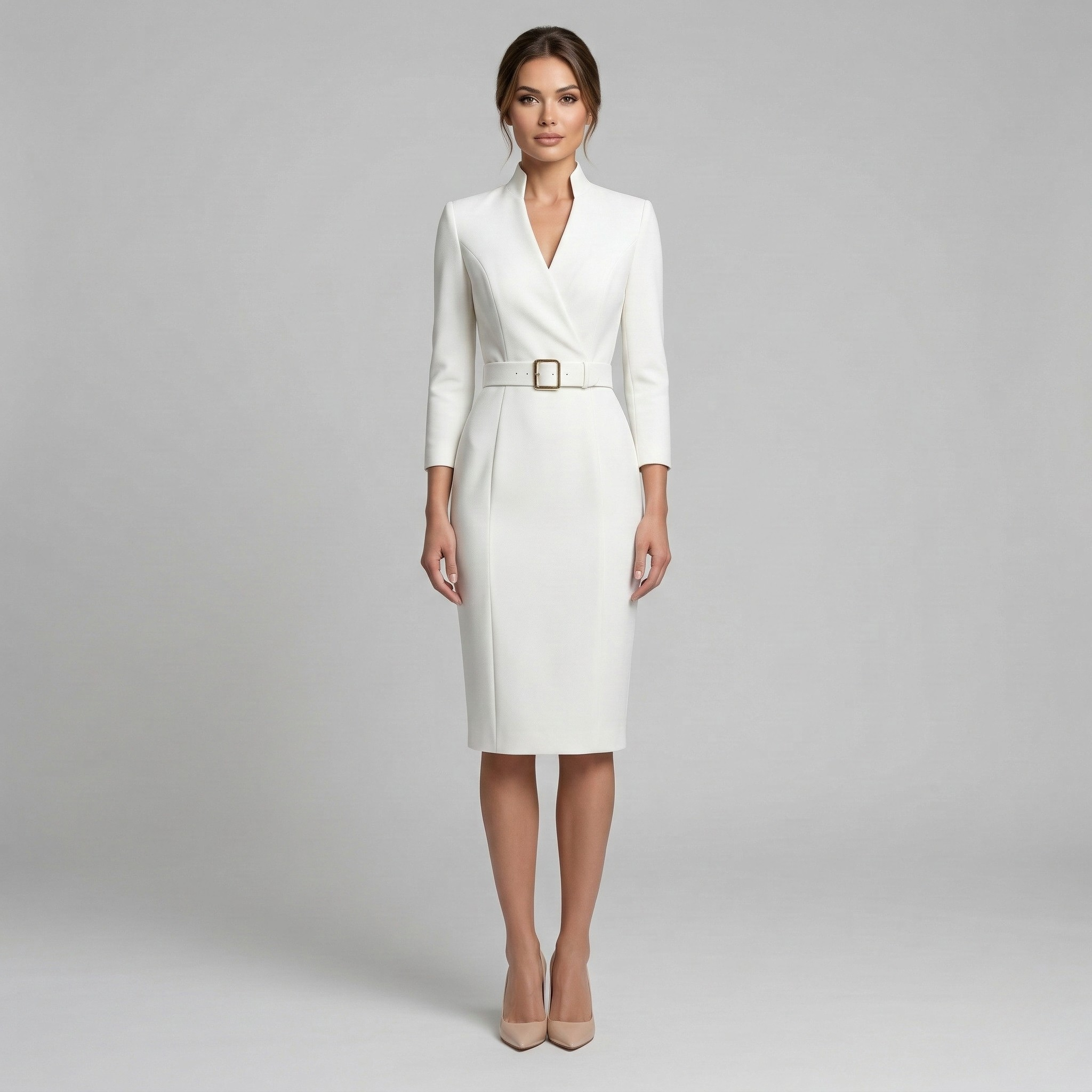 Women's Sheath Dress V Neck Belted Midi Office