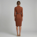Women's Sheath Dress V Neck Belted Midi Office