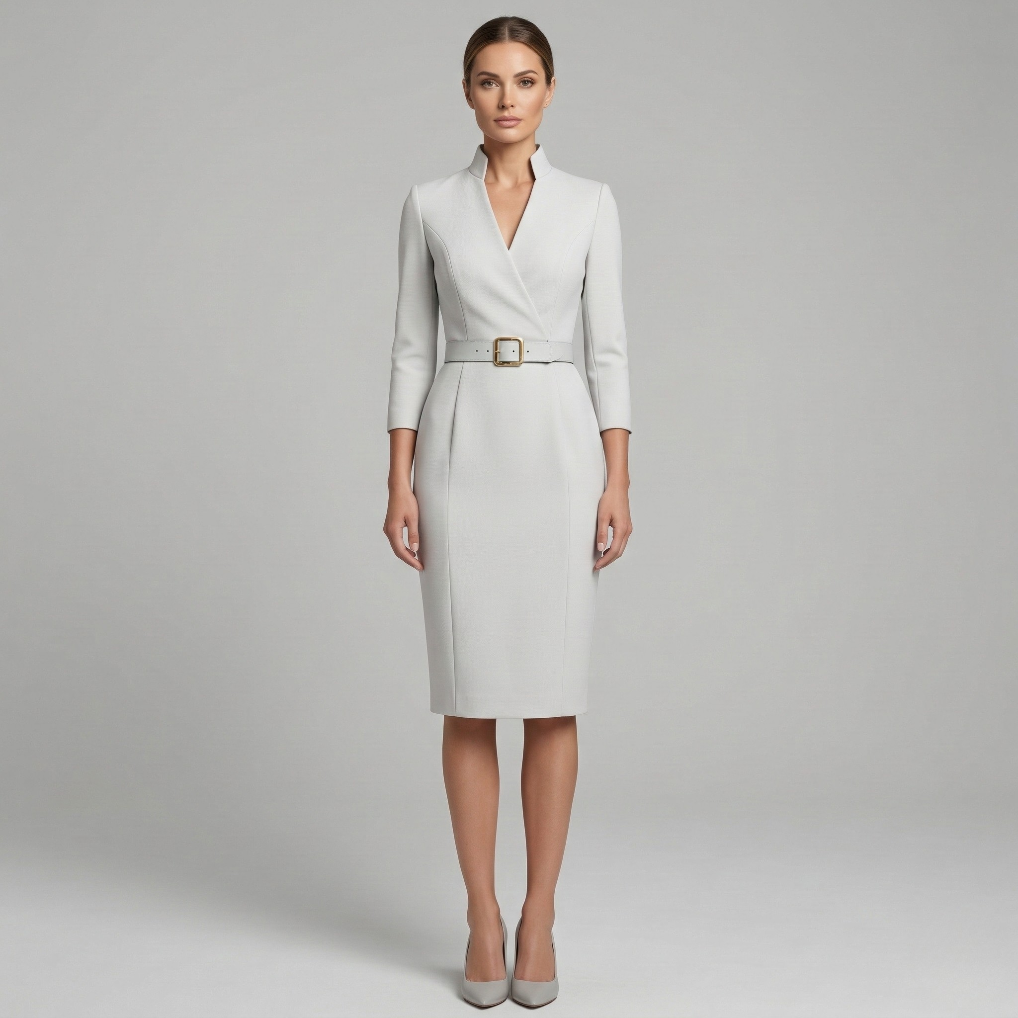 Women's Sheath Dress V Neck Belted Midi Office