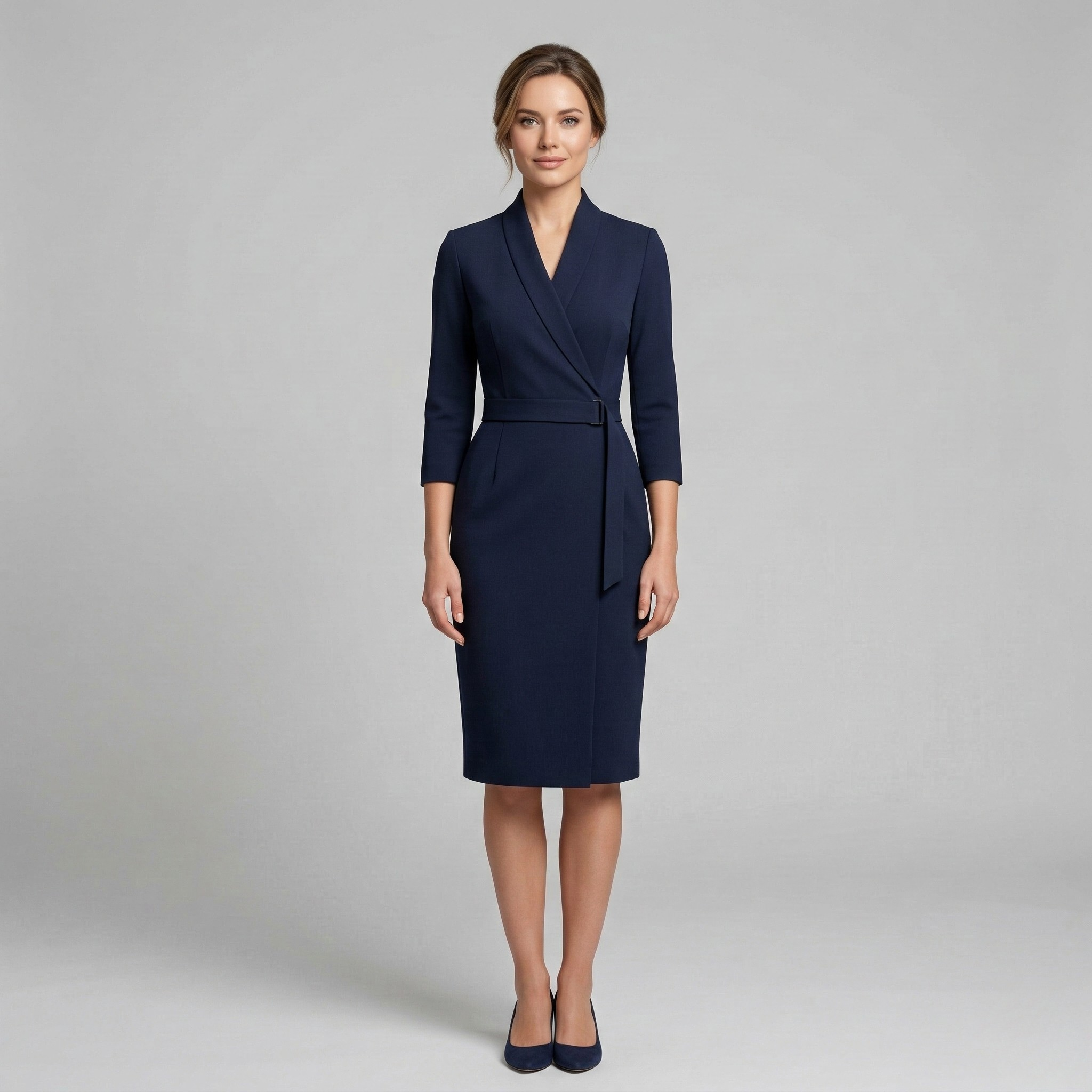Women's Sheath Dress V Neck Belted Midi Office