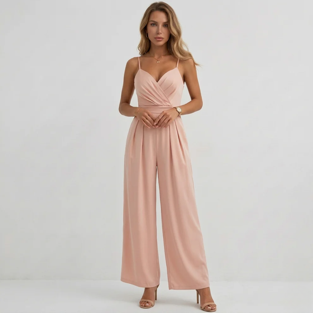Women's Sleeveless Jumpsuit V-Neck Surplice and Wide Leg Fit