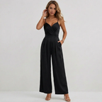 Women's Sleeveless Jumpsuit V-Neck Surplice and Wide Leg Fit