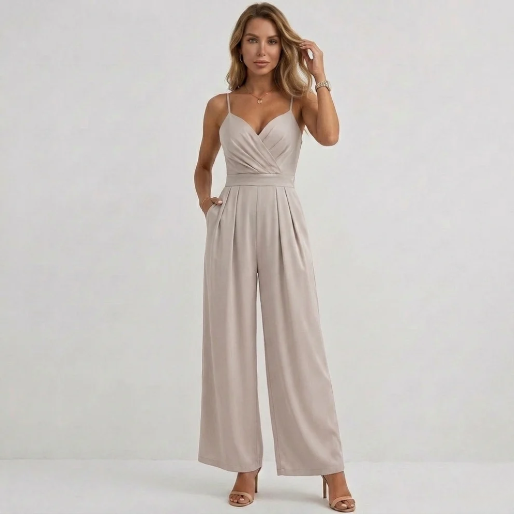 Women's Sleeveless Jumpsuit V-Neck Surplice and Wide Leg Fit