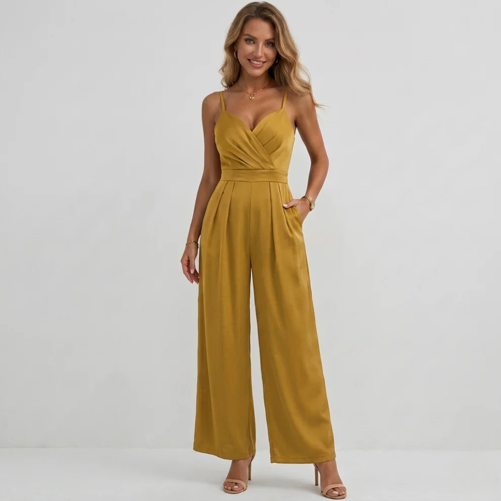 Women's Sleeveless Jumpsuit V-Neck Surplice and Wide Leg Fit