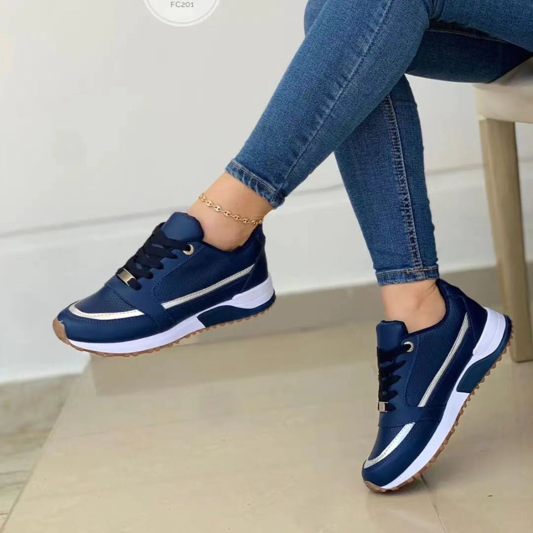 Women's Low-Top Sneakers Leather Lace-Up and Metallic Trim