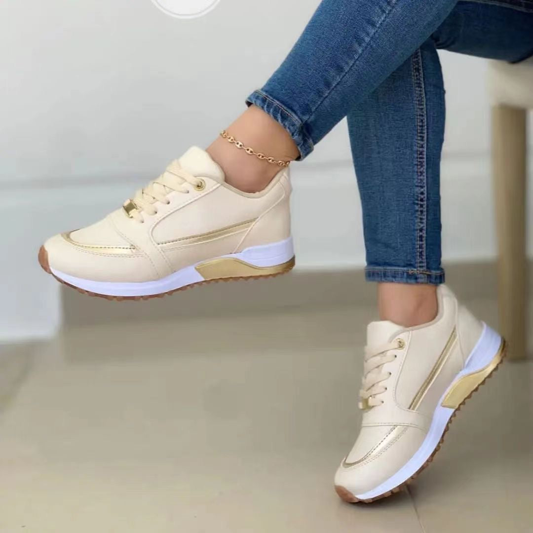 Women's Low-Top Sneakers Leather Lace-Up and Metallic Trim