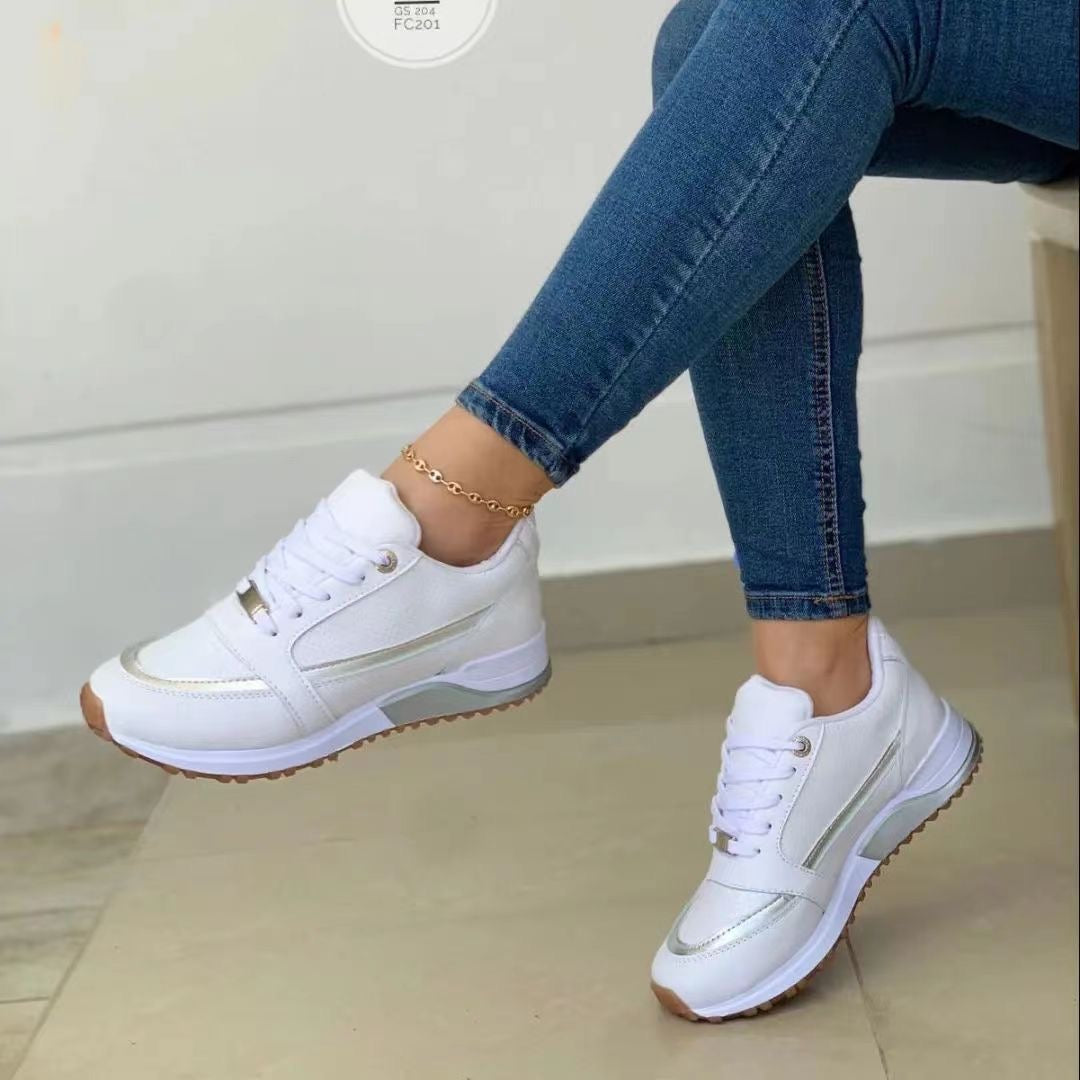 Women's Low-Top Sneakers Leather Lace-Up and Metallic Trim