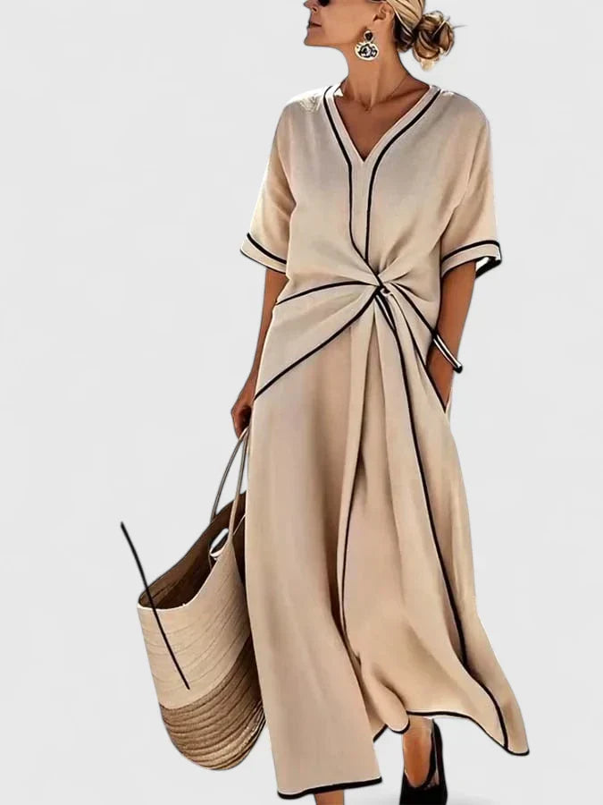 Women's Midi Dress V Neck Twisted Front Summer