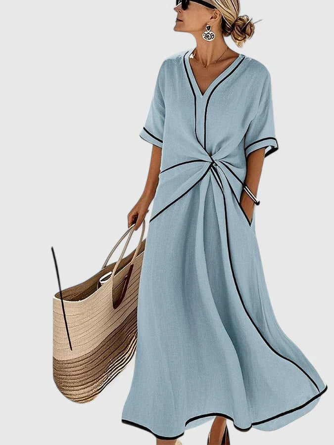 Women's Midi Dress V Neck Twisted Front Summer