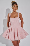 Women's Sequin Dress Square Neck Bow Mini Party