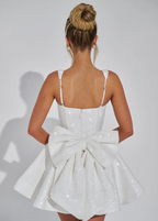 Women's Sequin Dress Square Neck Bow Mini Party