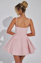 Women's Sequin Dress Square Neck Bow Mini Party