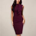 Women's Sleeveless Midi Dress - Mock Neck and Ruched Side Detail