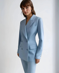 Women's Double-Breasted Blazer Peak Lapel and Flap Pockets