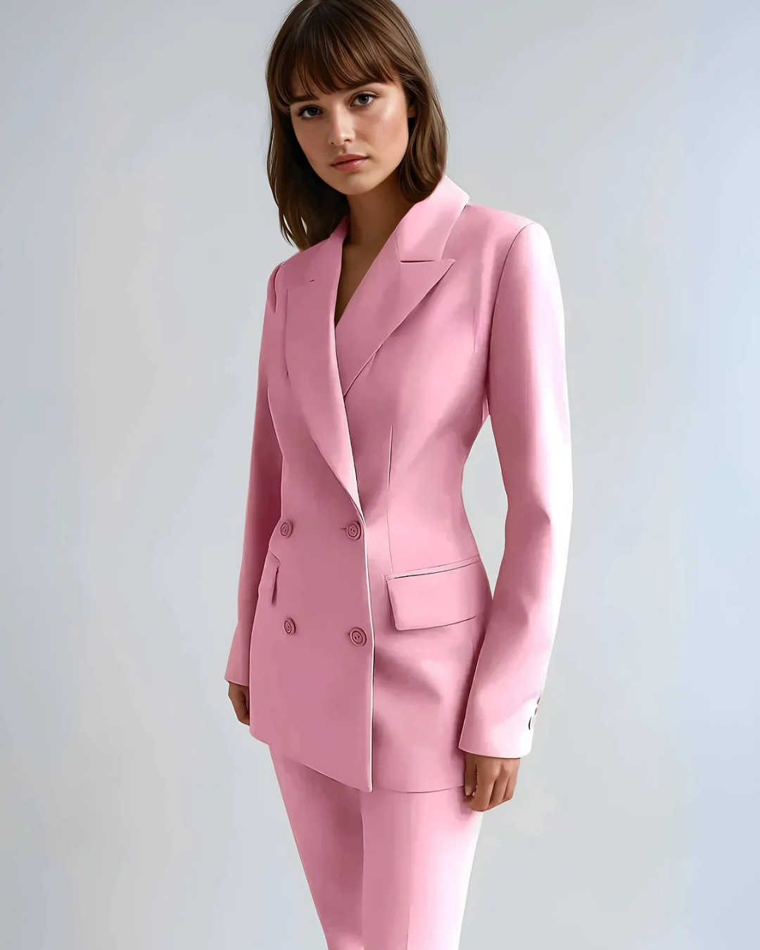 Women's Double-Breasted Blazer Peak Lapel and Flap Pockets
