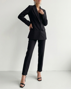 Women's Double-Breasted Blazer Peak Lapel and Flap Pockets
