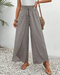 Women's Printed Wide-Leg Pants - Smocked Waist and Drawstring Detail