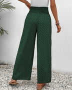 Women's Printed Wide-Leg Pants - Smocked Waist and Drawstring Detail