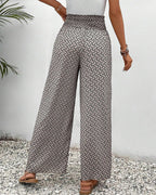 Women's Printed Wide-Leg Pants - Smocked Waist and Drawstring Detail
