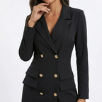 Women's Double-Breasted Blazer Dress - Notch Lapel and Flap Pocket Detail