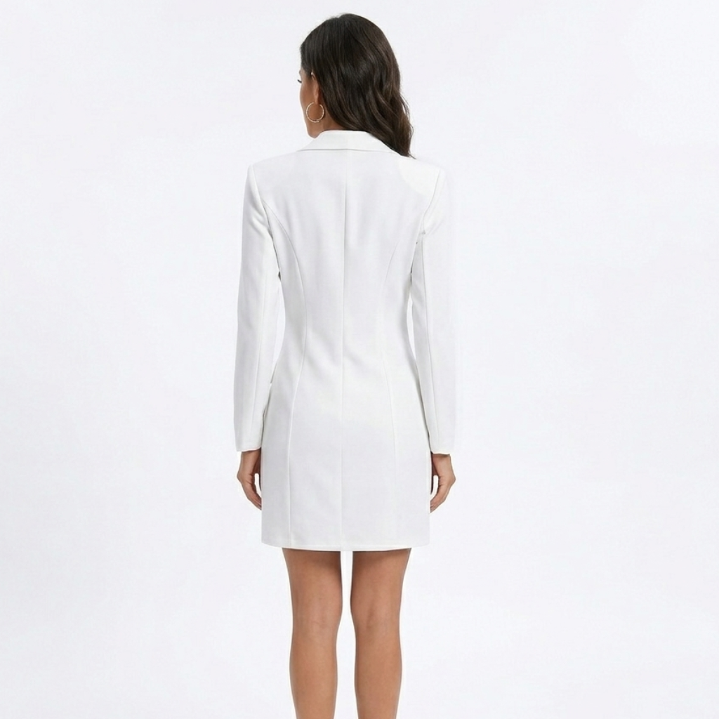 Women's Double-Breasted Blazer Dress - Notch Lapel and Flap Pocket Detail