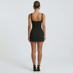 Women's Mini Dress - Square Neckline and Corset Bodice Detail