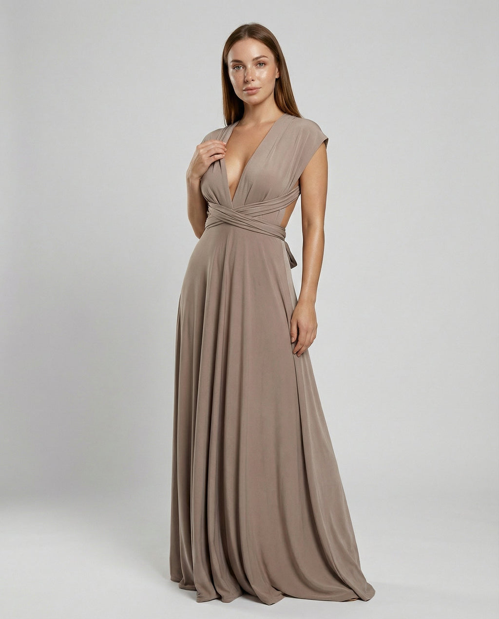 Women's Multiway Wrap Maxi Dress - V-Neck and Multi-Tie Waist Detail