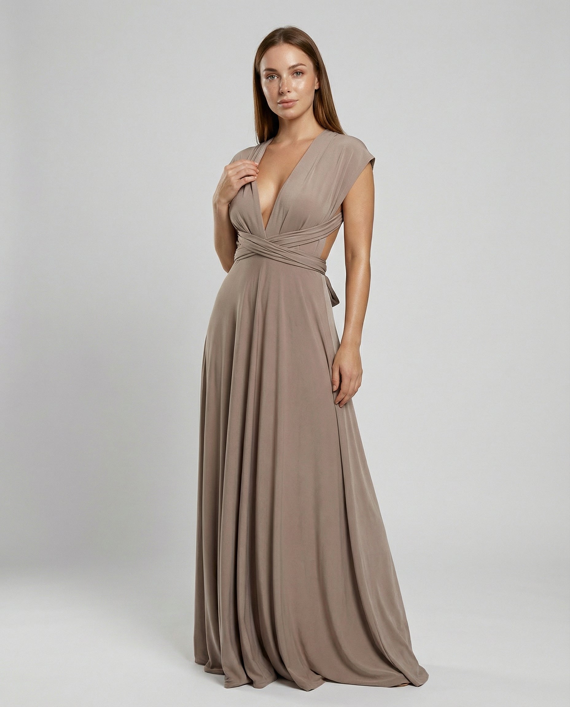 Women's Multiway Wrap Maxi Dress - V-Neck and Multi-Tie Waist Detail