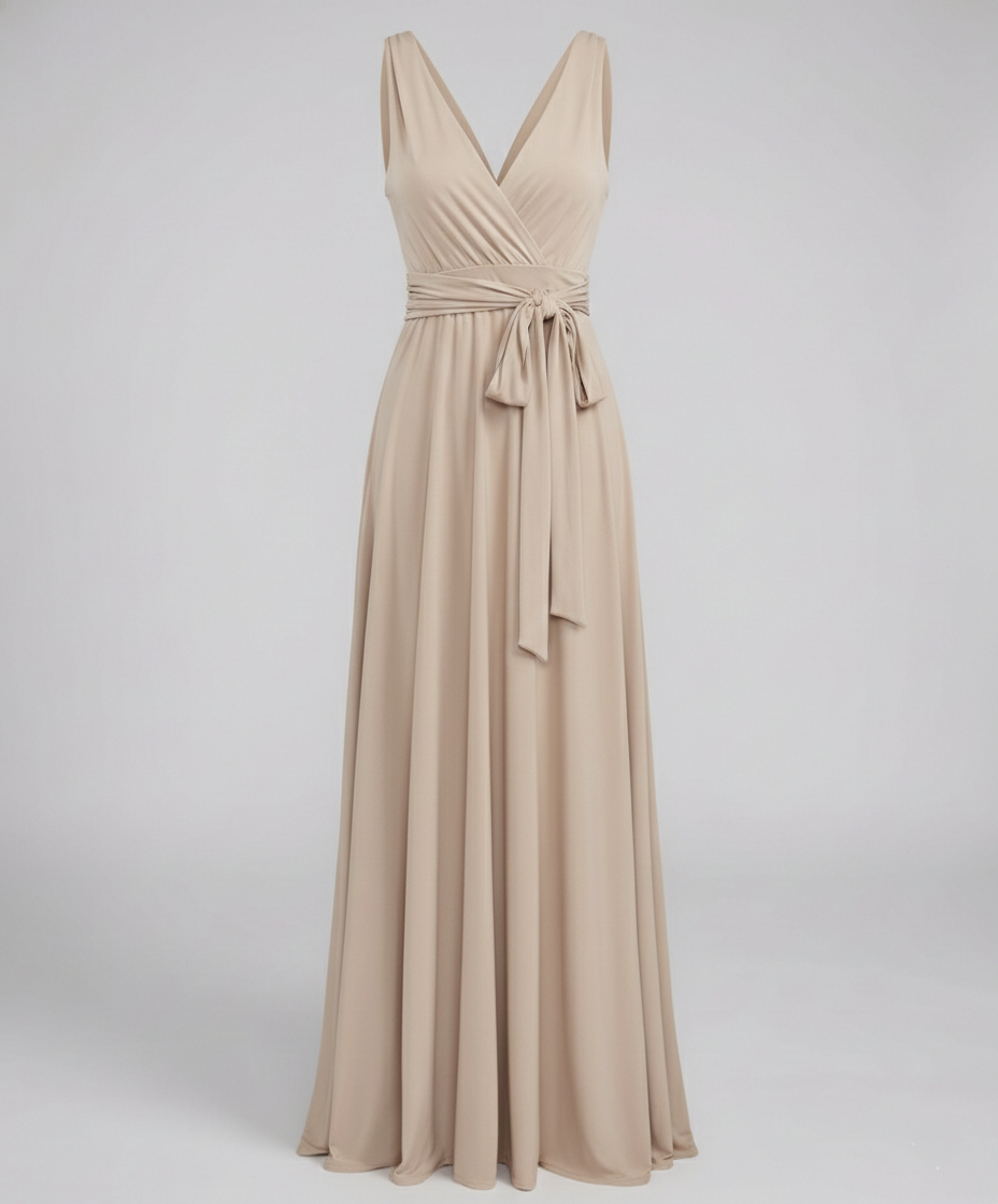 Women's Multiway Wrap Maxi Dress - V-Neck and Multi-Tie Waist Detail