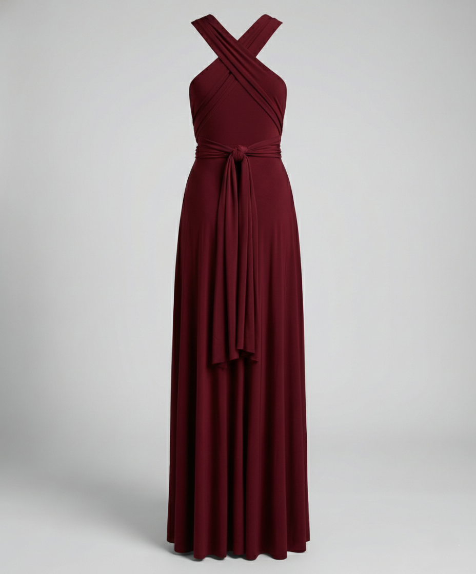 Women's Multiway Wrap Maxi Dress - V-Neck and Multi-Tie Waist Detail