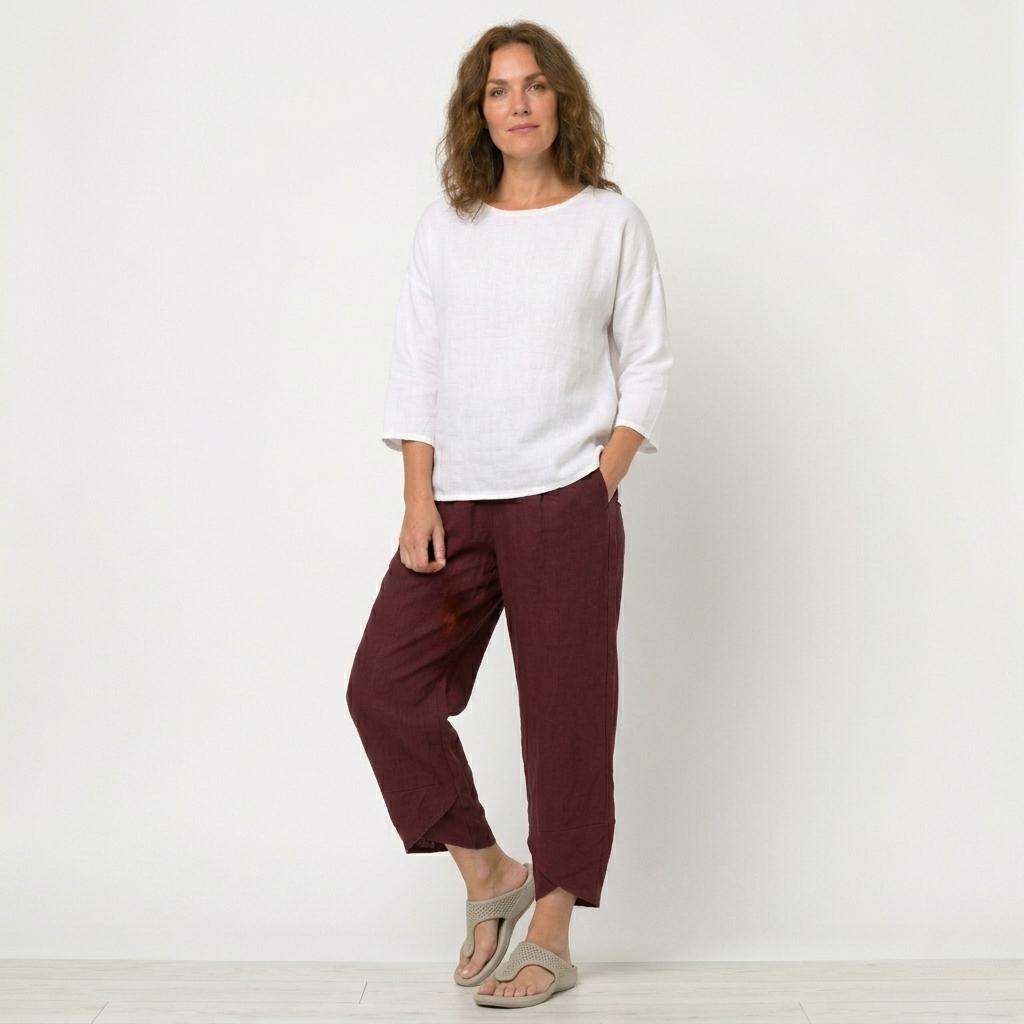Women's Linen Trousers - Wide-Leg and Tulip Hem Detail