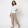 Women's Linen Trousers - Wide-Leg and Tulip Hem Detail