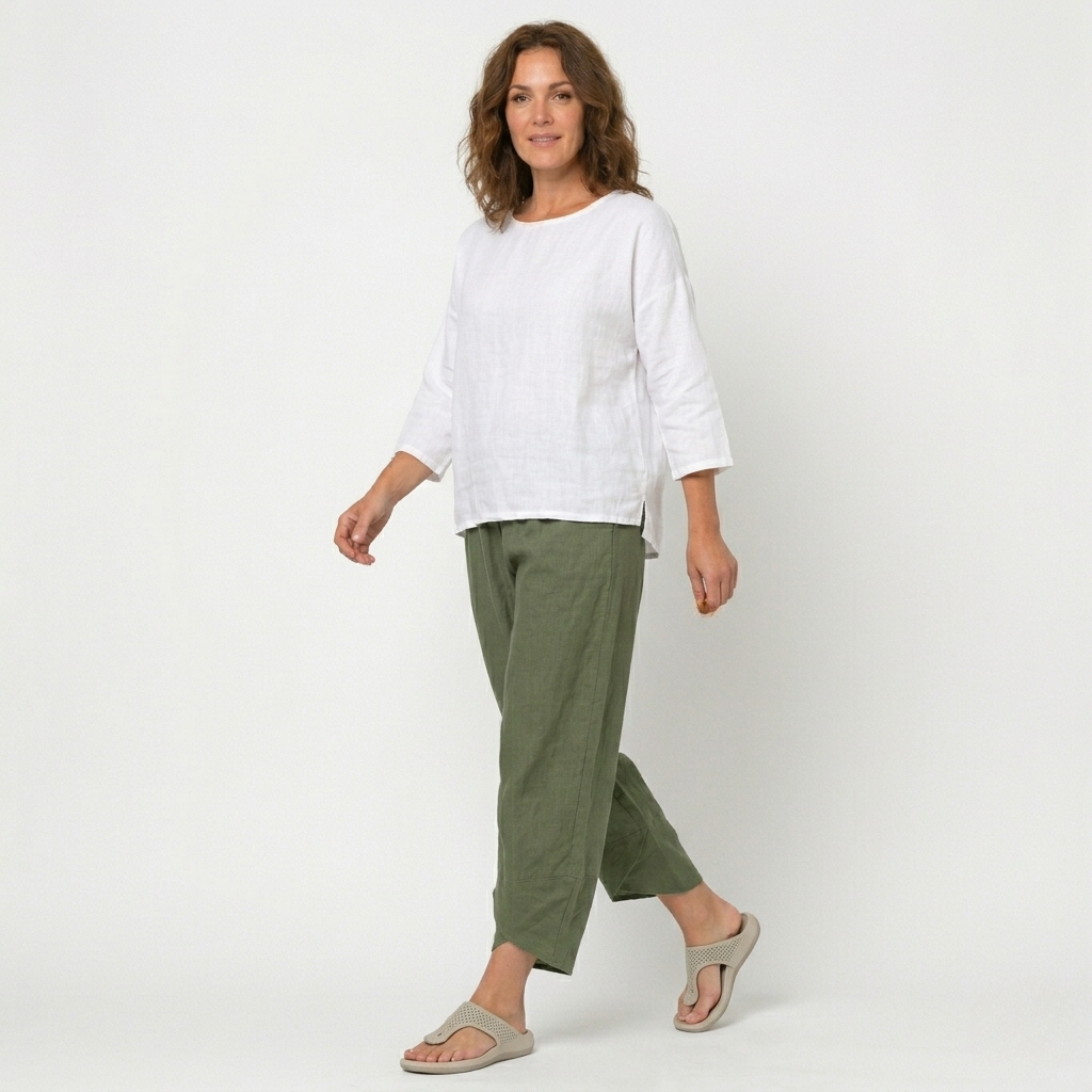 Women's Linen Trousers - Wide-Leg and Tulip Hem Detail
